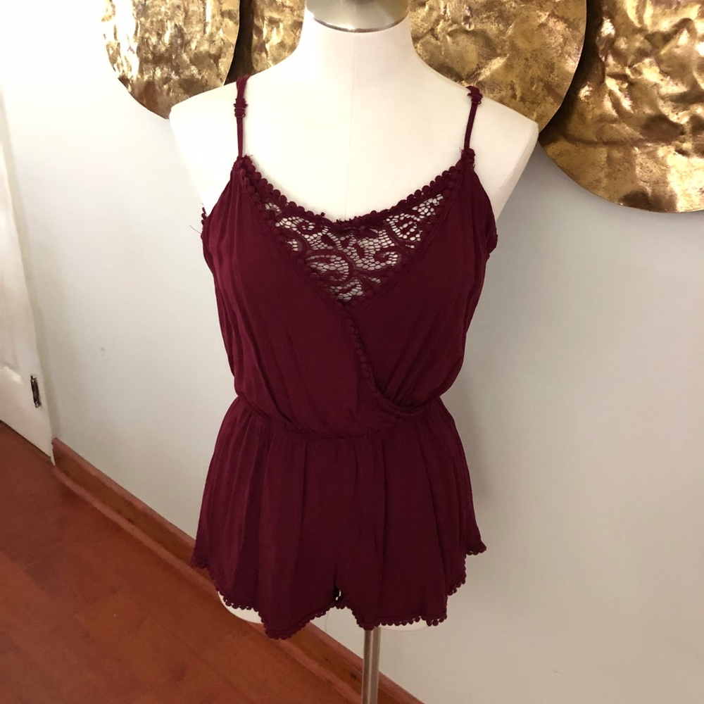 Burgundy lace romper